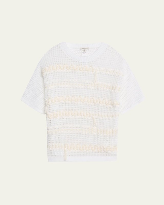 Embroidered Mesh-Knit Sweater
